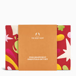 Gift set packaging with 'The Body Shop' logo and colorful design on a white background