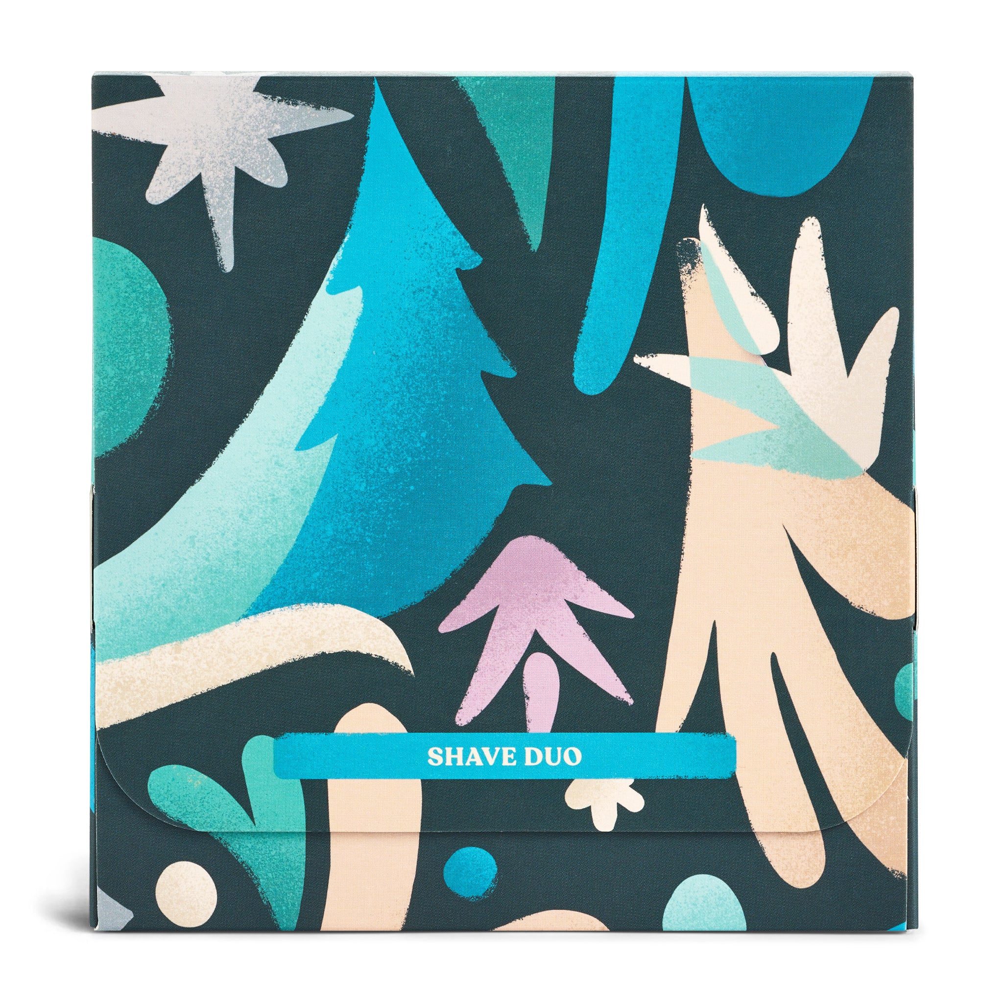 Shave duo packaging with abstract design on a white background