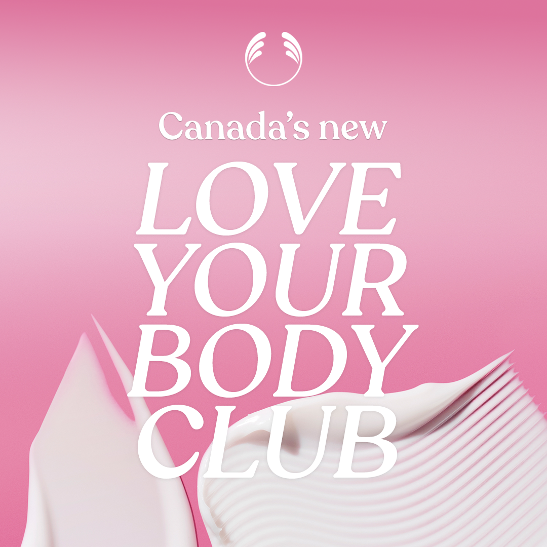 Promotional graphic for 'Love Your Body Club' with text and a pink background