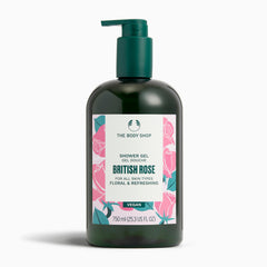 The Body Shop British Rose shower gel bottle on a white background