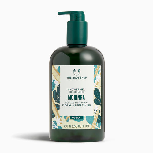 Image of a Moringa Shower Gel with a pump on a white background