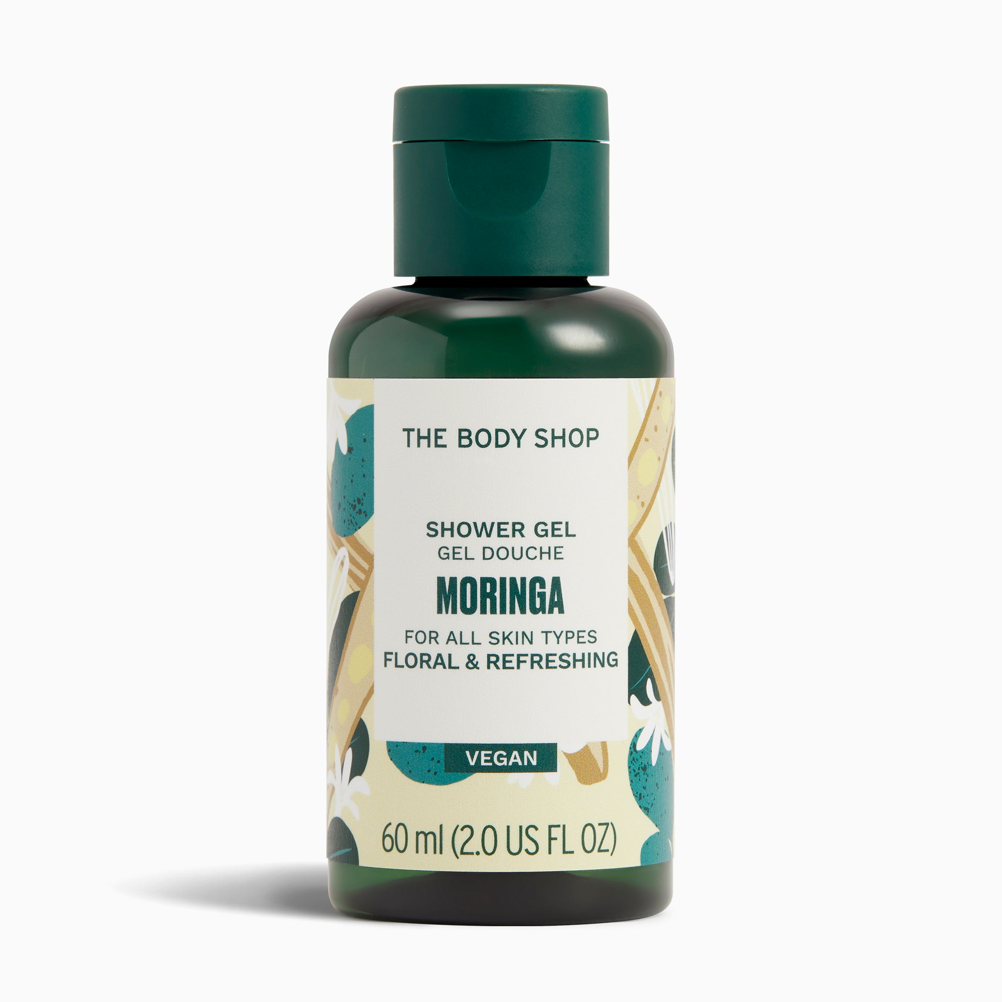 The Body Shop Moringa shower gel bottle on a white background