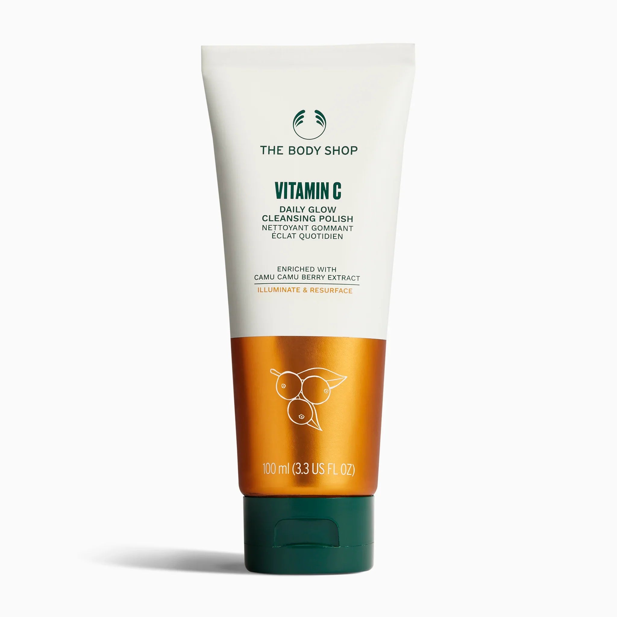 Tube of The Body Shop Vitamin C Daily Glow Cleansing Polish on a white background