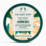 The Body Shop Almond Milk body yogurt container on a white background