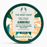 The Body Shop Almond Milk body yogurt container on a white background