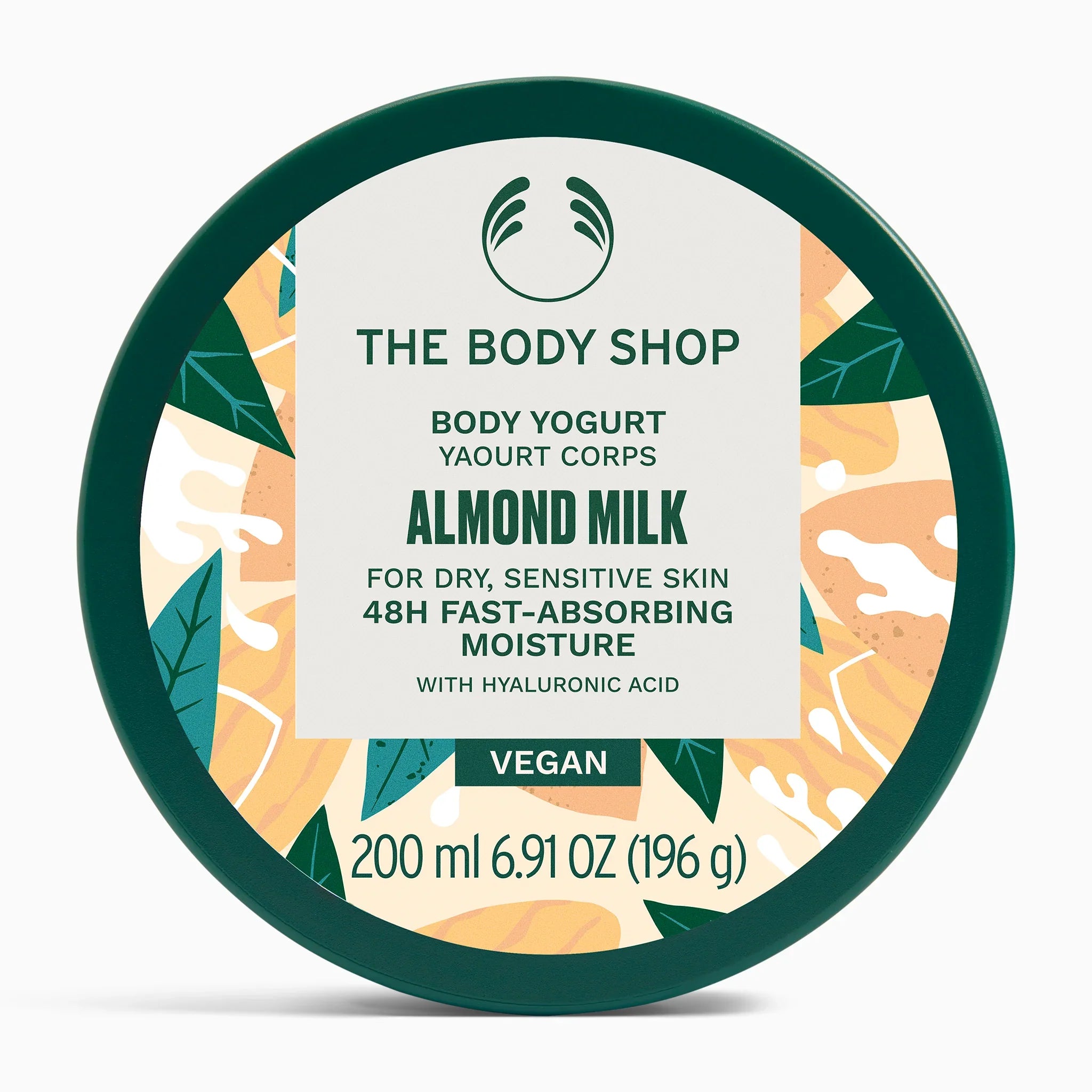 The Body Shop Almond Milk body yogurt container on a white background