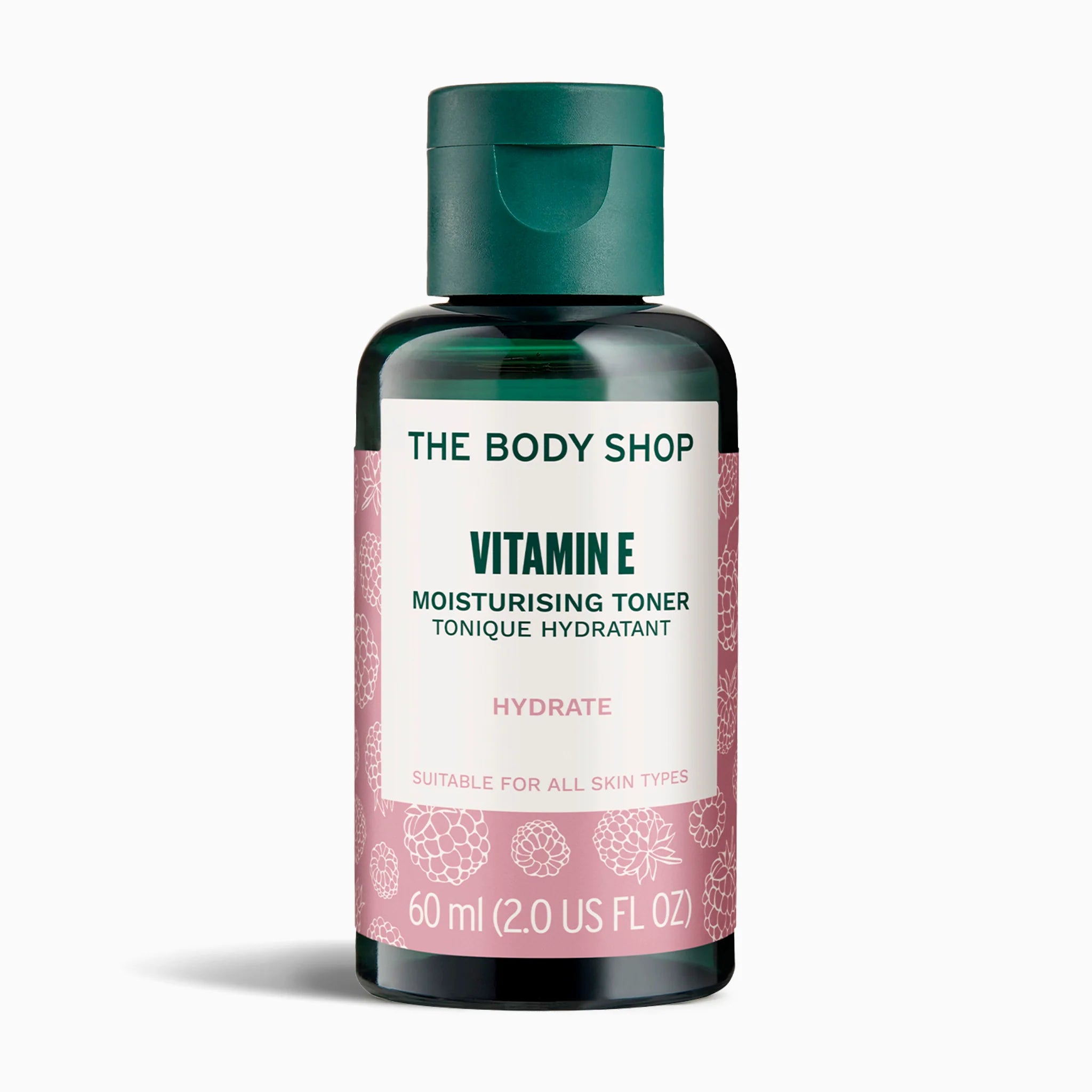 The Body Shop Vitamin E moisturising toner bottle on a white background