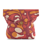 Fabric pouch with a colorful abstract pattern on a white background