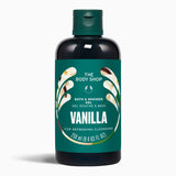 Bottle of The Body Shop Vanilla bath and shower gel on a white background