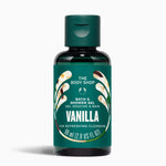 Bottle of The Body Shop Vanilla bath and shower gel on a white background