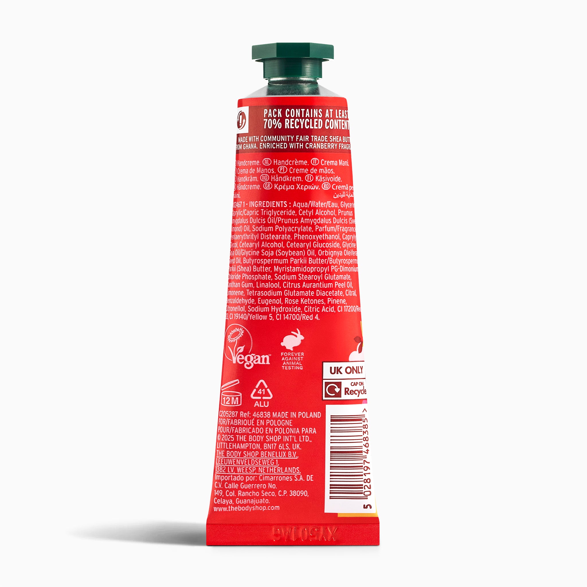 A tube with red label and product details