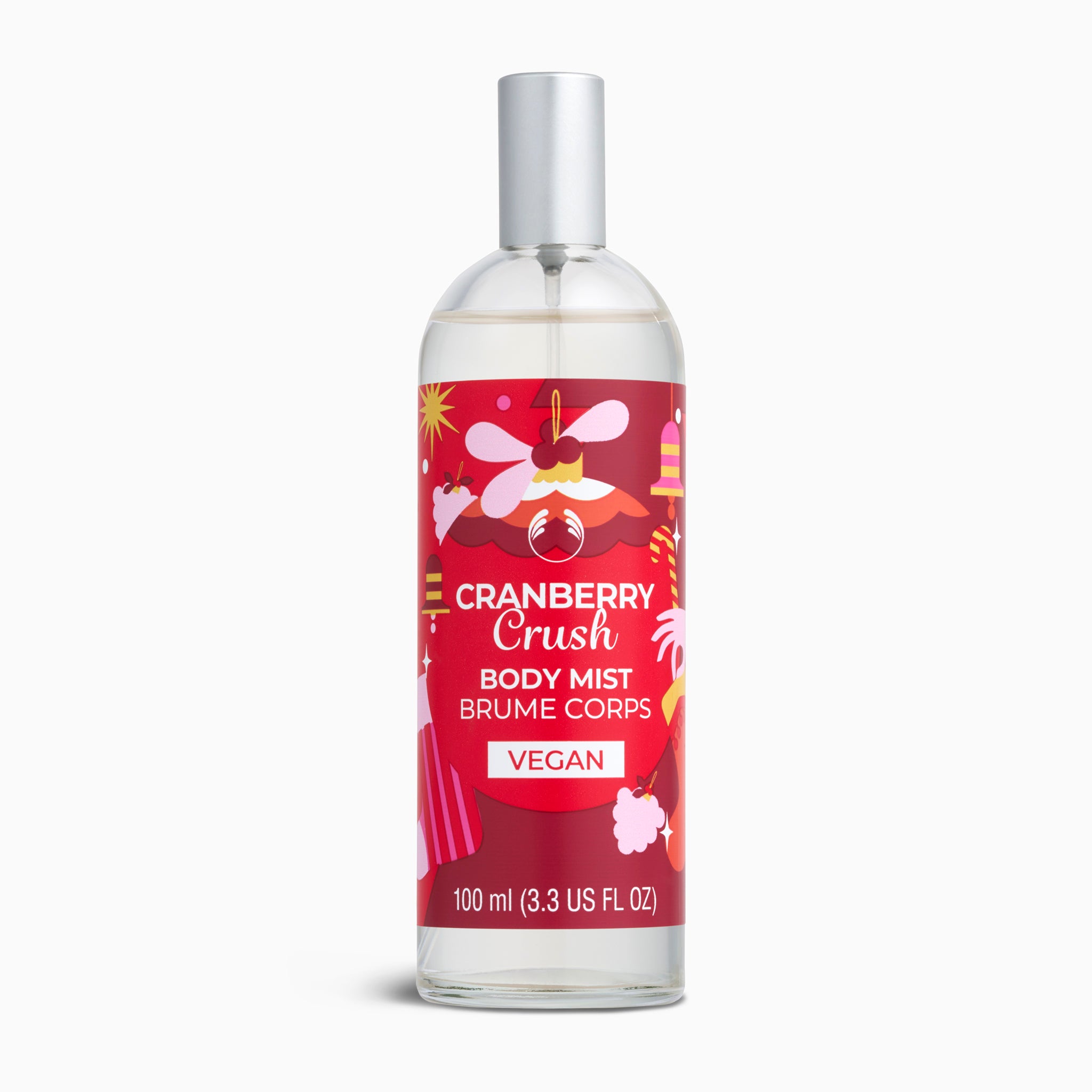 Cranberry Crush body mist bottle with colorful label on a white background