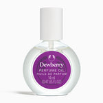Dewberry perfume oil bottle with purple label on a white background