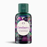 Dewberry bath and shower gel bottle with colorful label on a white background