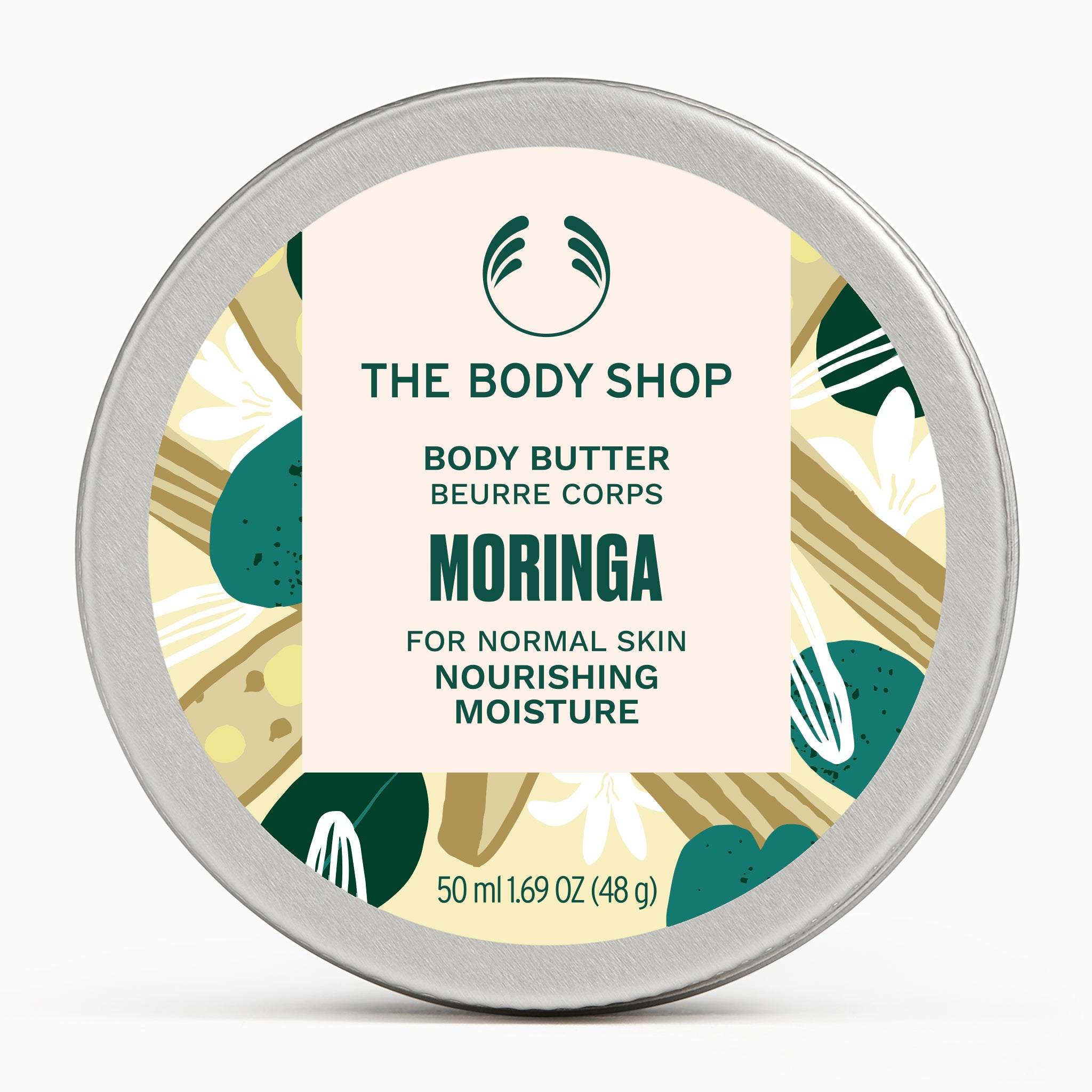 The Body Shop Moringa body butter container on a white background