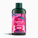 Bottle of Sugarplum Passion bath and shower gel with a colorful label on a white background