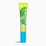 Lip balm tube with green cap and blue body on a white background