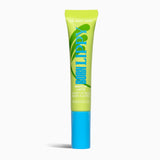 Lip balm tube with green cap and blue body on a white background