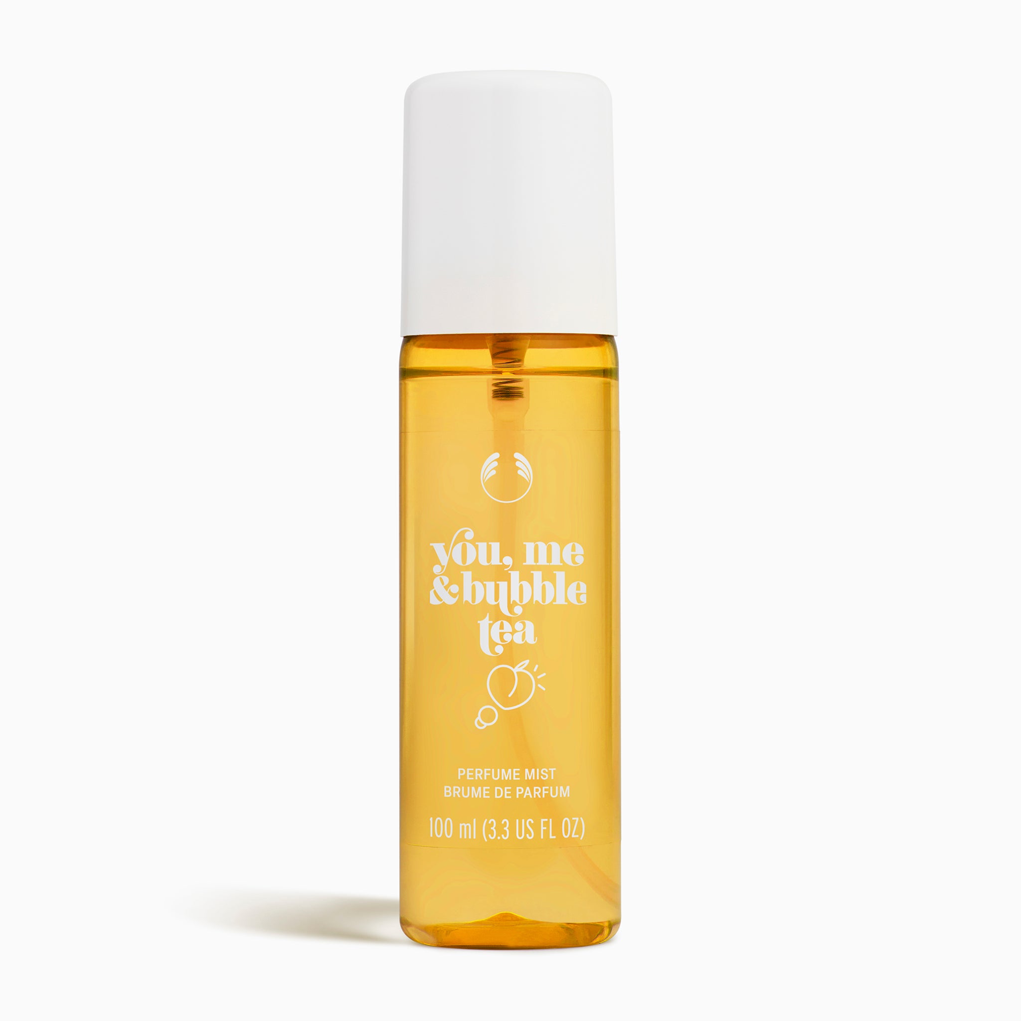 Bottle of 'You, Me & Bubble Tea' perfume mist on a white background
