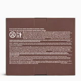 Back of a brown product packaging with text and symbols