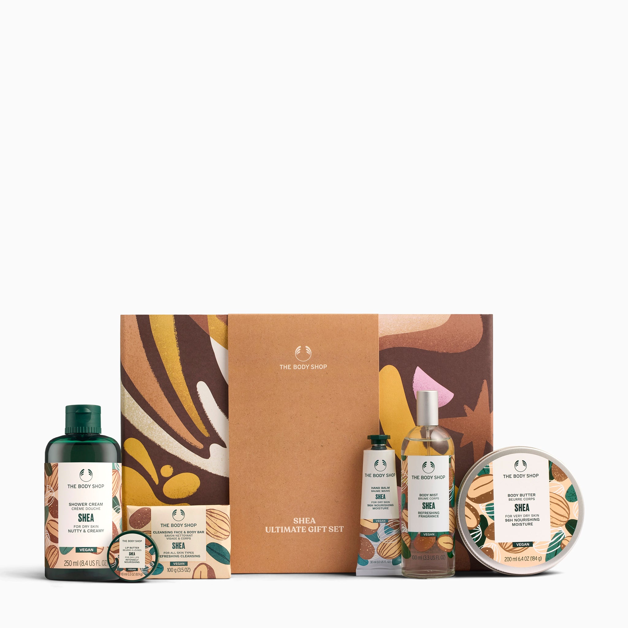 The Body Shop Shea Ultimate Gift Set with various products on a white background