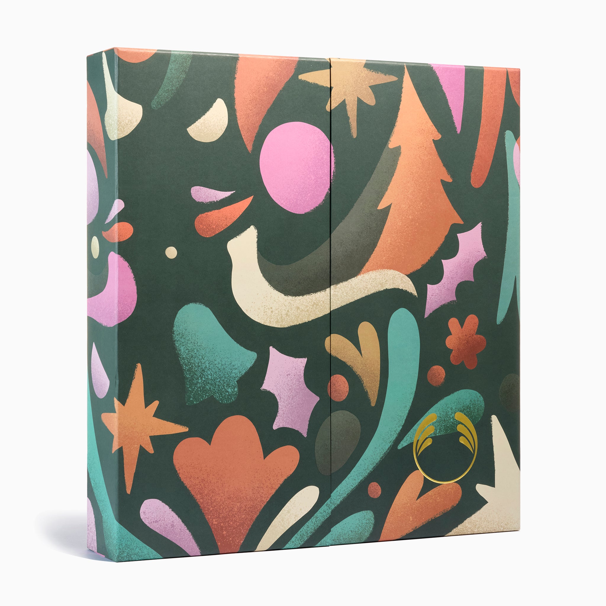 Colorful abstract patterned box on a white background
