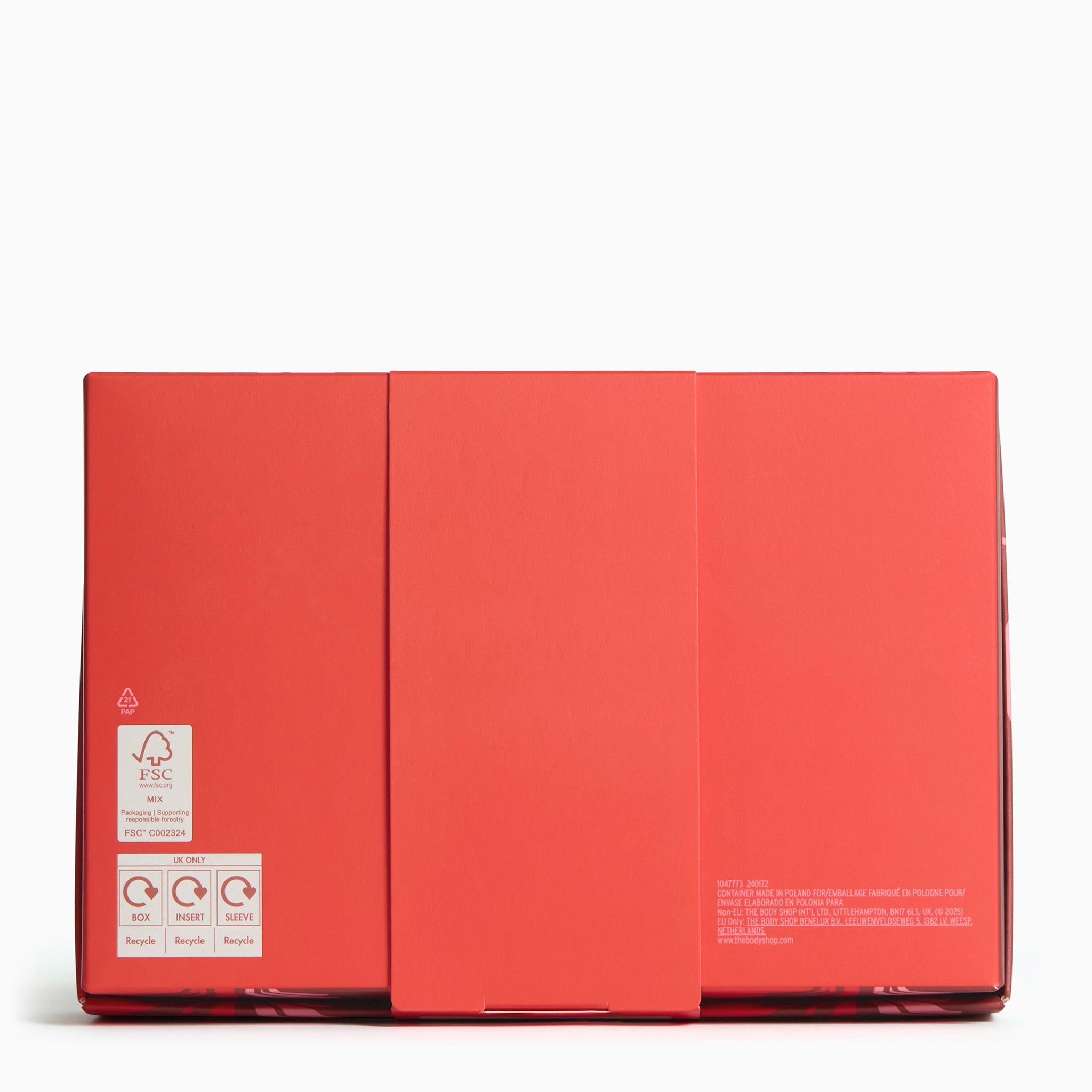 Red box with recycling symbols on a white background