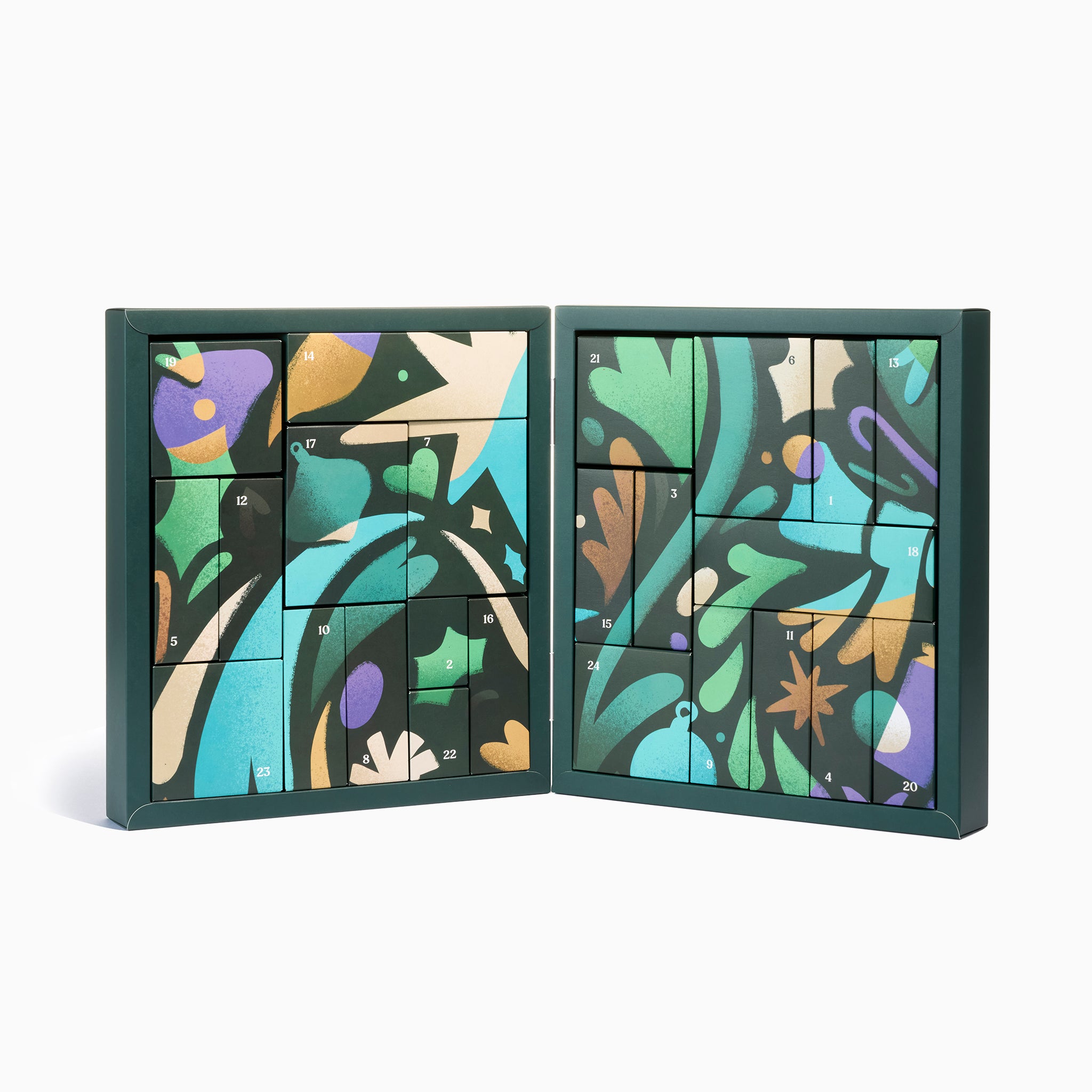 Colorful abstract puzzle with green frame on a white background