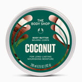 Body butter container with 'The Body Shop' branding on a white background
