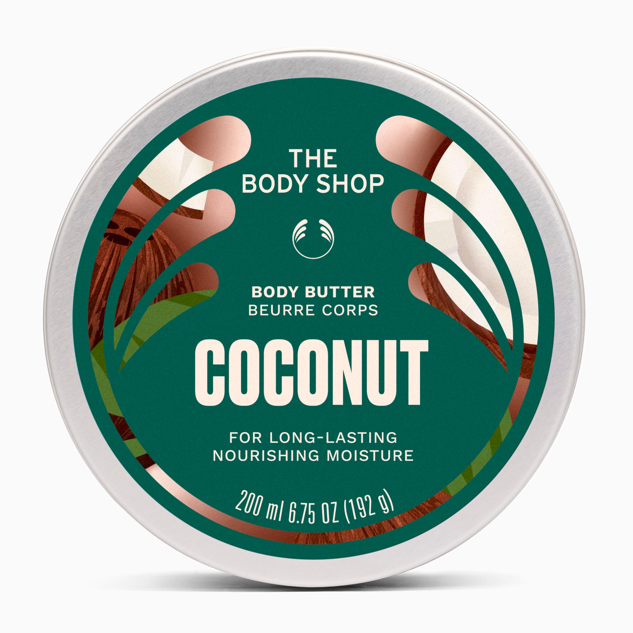 Body butter container with 'The Body Shop' branding on a white background