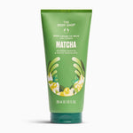 A 200ml squeeze tube of The Body Shop Matcha Body Lotion 10-D Milk, featuring a green design with white text and illustrations of matcha leaves and yellow chocolate swirls, set against a plain white background.