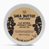 Shea butter container with 'The Body Shop' branding on a white background
