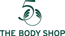 The Body Shop logo with green text and leaf design on a white background