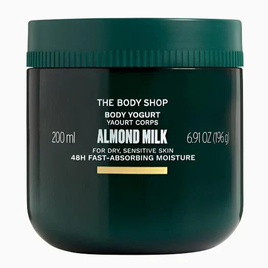 The Body Shop Almond Milk body yogurt jar on a white background