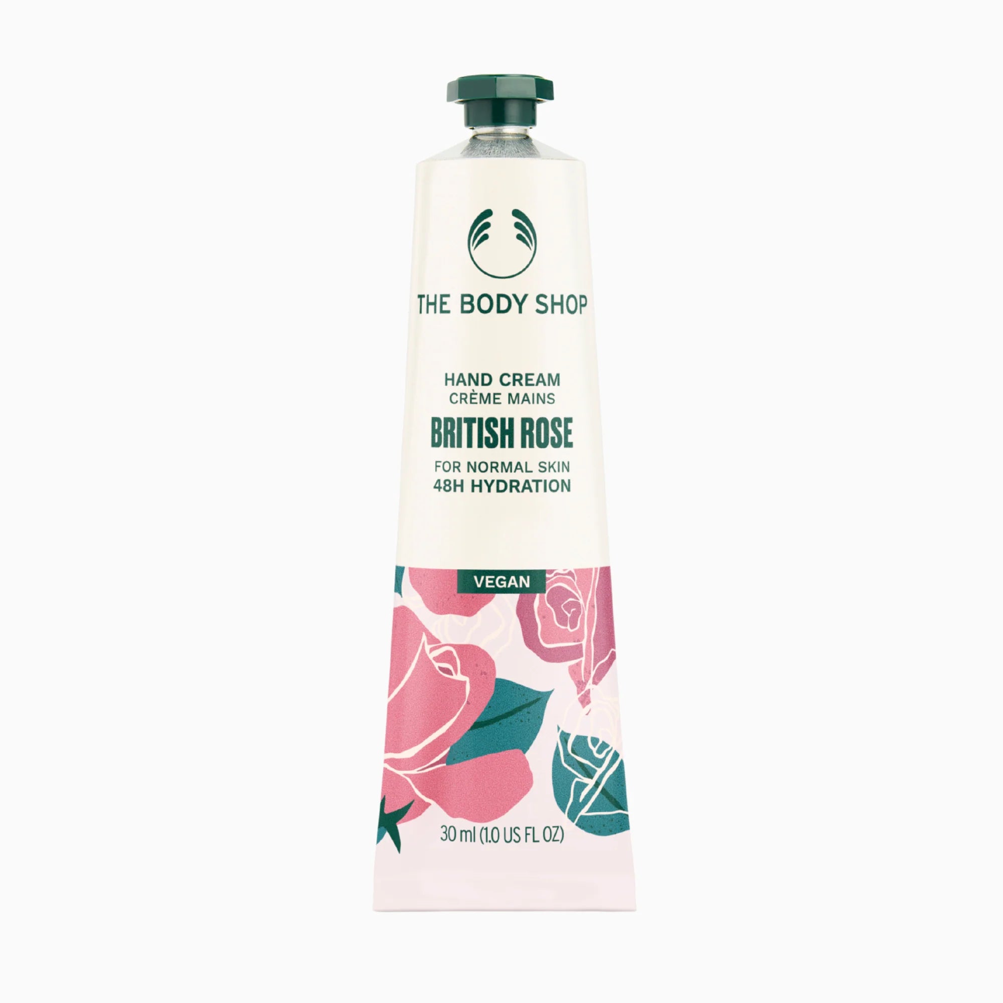 British Rose hand cream tube on a white background