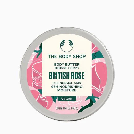 The Body Shop British Rose body butter on a white background