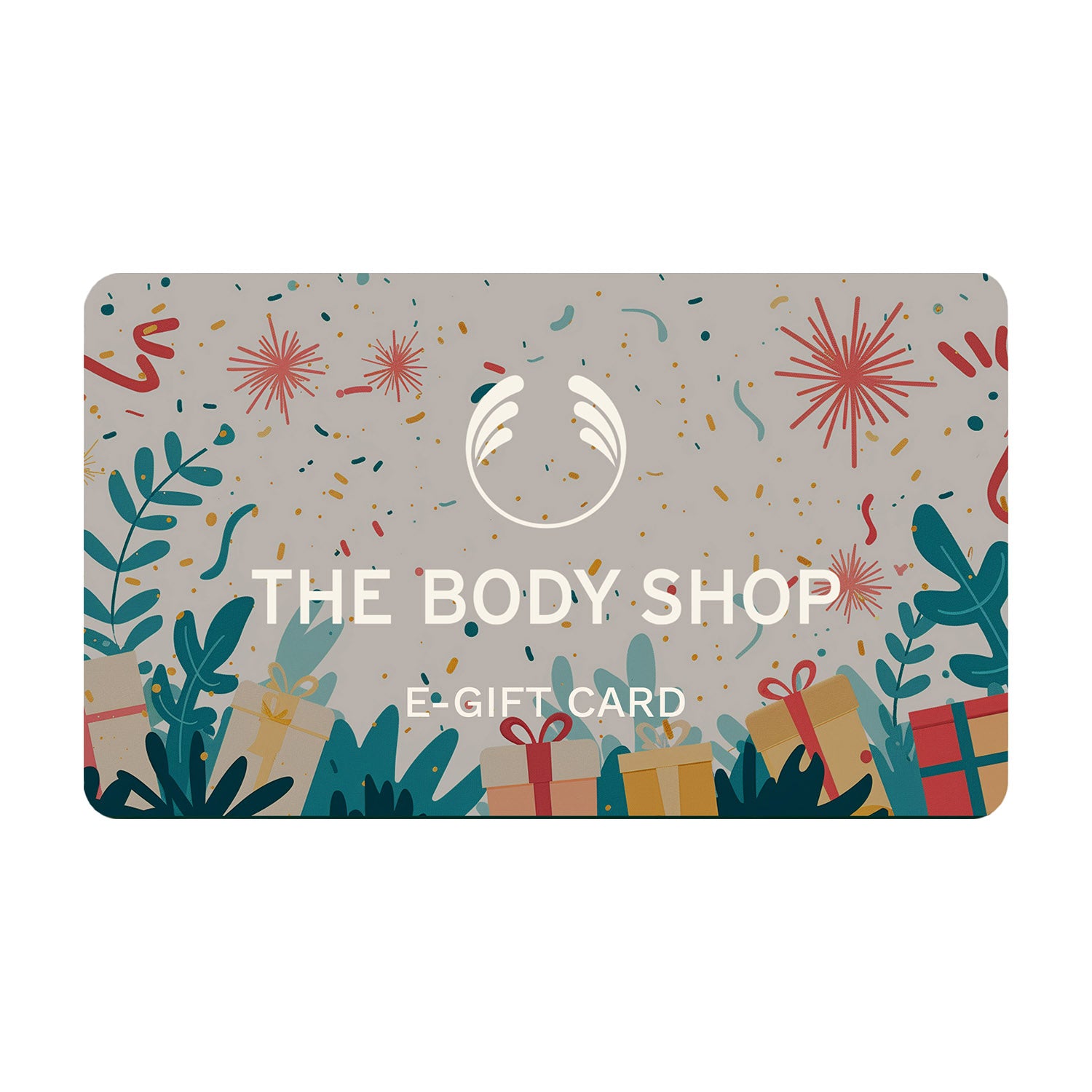 The Body Shop e-gift card with decorative design on a beige background