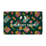 The Body Shop e-gift card with colorful gift box pattern on a green background