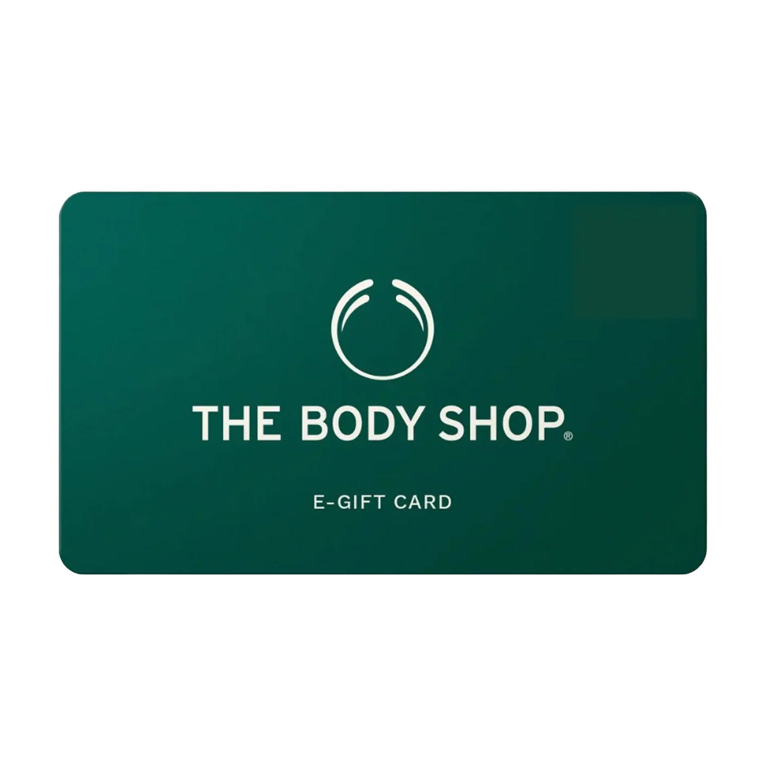Green gift card with The Body Shop logo on a white background