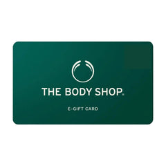 Green gift card with The Body Shop logo on a white background
