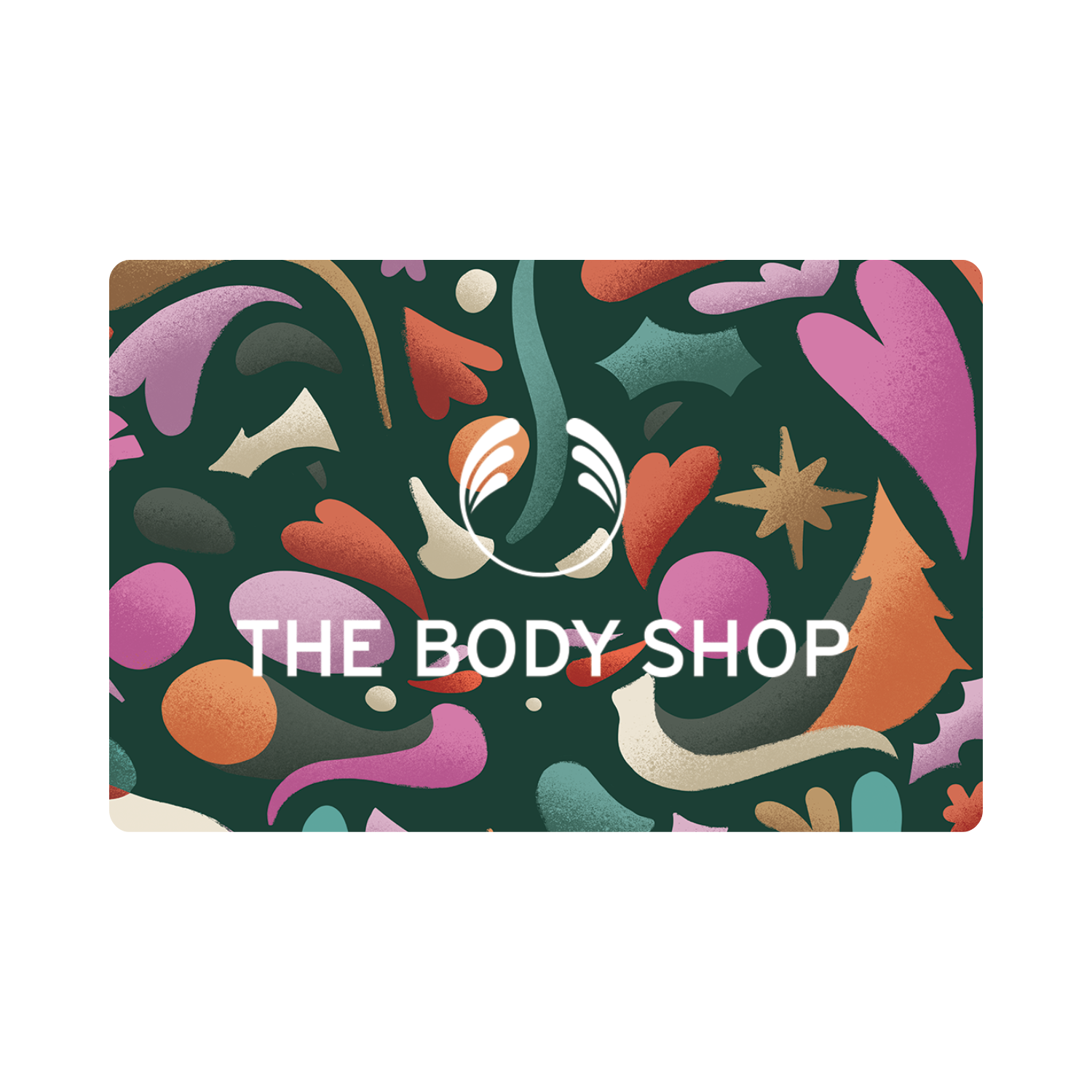 The Body Shop gift card with colorful abstract design on a white background