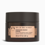 Black jar of Spa of the World Hawaiian Kukui Cream on a white background
