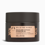 Black jar of Spa of the World Brazilian Cupuaçá Scrub-in-Oil on a white background