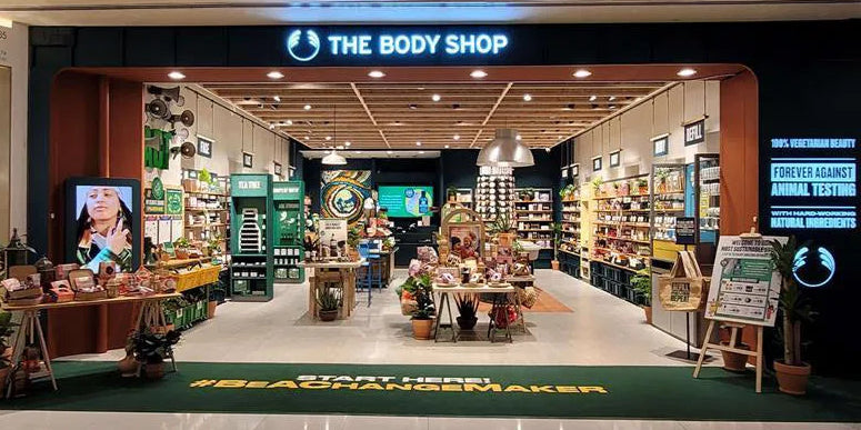 The Body Shop store interior with various products and displays.
