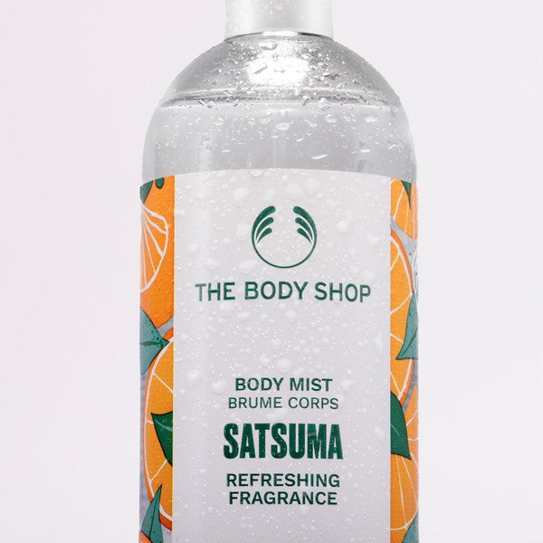 The Body Shop Satsuma body mist bottle on a white background