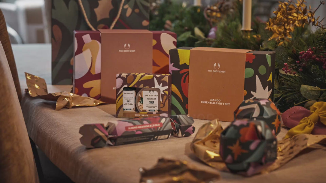 Video of the body shop holiday gifts around a festive table