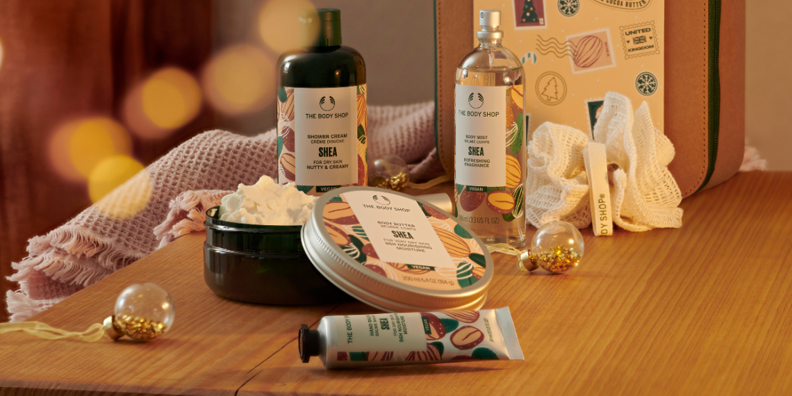 Cosmetic products on a wooden surface with a blurred background